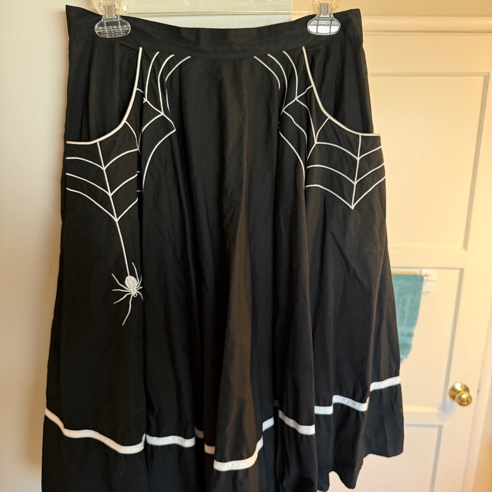 Hell Bunny black embroidered spiderweb circle skirt